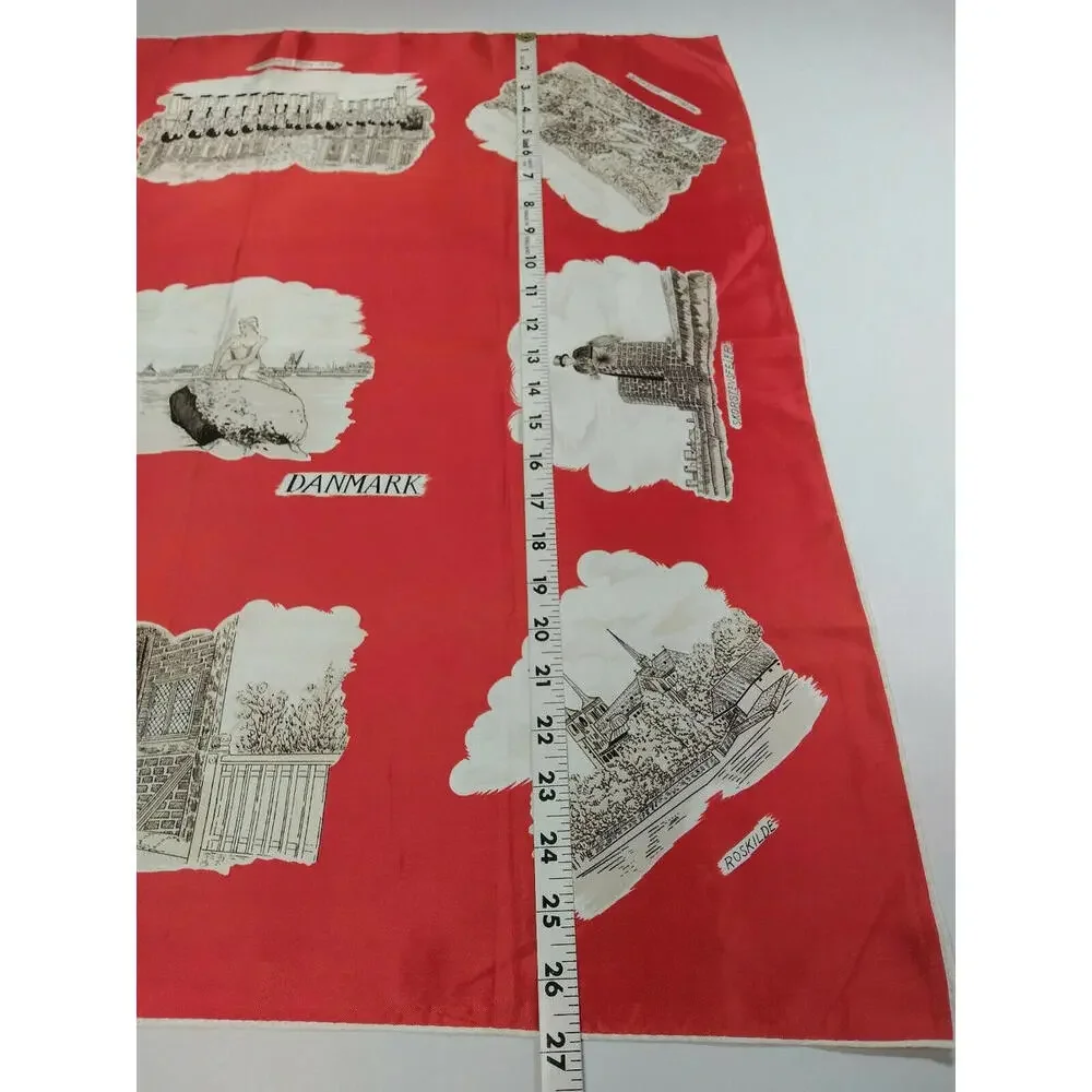1950s Denmark Red Square Scarf Naked Lady 60s DANMARK LIVGARD TRIACETAT POSTBUD